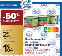Carrefour Market Double concentré de tomates CARREFOUR CLASSIC’ offre