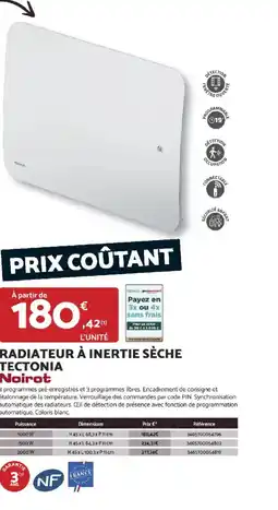 Bricomarché NOIROT Radiateur à inertie sèche tectonia offre