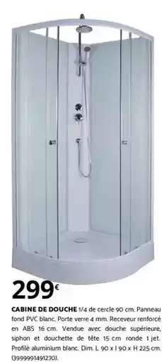 Bricomarché Dim - cabine de douche 1/4 de cercide 90 cm offre