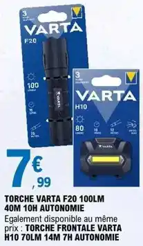 E.Leclerc Varta - torche f20 100lm 40m 10h autonomie offre