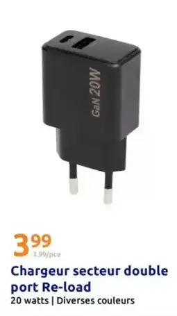 Action Watts - chargeur secteur double port re-load offre