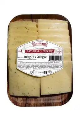 Carrefour Ermitage fromage à raclette nature et 3 poivres ermitage offre