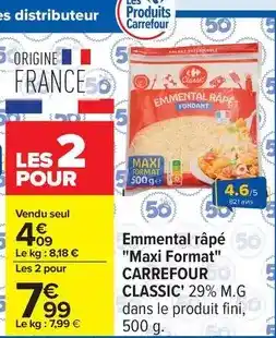 Carrefour Drive Carrefour - emmental râpé maxi format classic' 29% m.g offre