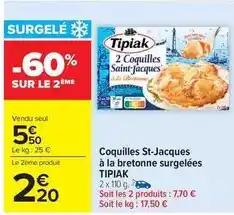 Carrefour Drive Tipiak - coquilles st-jacques à la bretonne surgelées offre