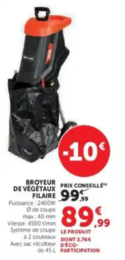 Super U Broyeur de végétaux filaire offre
