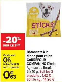 Carrefour Carrefour - bâtonnets à la dinde pour chien companino offre