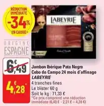 G20 Labeyrie - jambon iberique pata negra cebo de campo 24 mois d'affinage offre