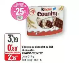 G20 Kinder - 9 barres au chocolat au lait et céréales offre