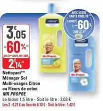 G20 Mr propre - nettoyant ménager sol multi-usages citron ou fleurs de coton offre