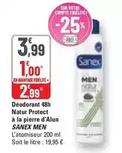 G20 Sanex - déodorant 48h natur protect à la pierre d'alun offre