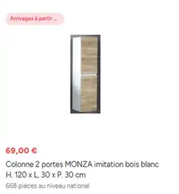 Brico Dépôt Colonne 2 portes MONZA imitation bois blanc offre