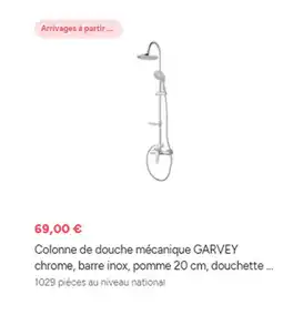 Brico Dépôt Colonne de douche mécanique GARVEY chrome, barre inox, pomme douchette offre