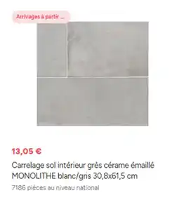 Brico Dépôt Carrelage sol intérieur grès cérame émaillé MONOLITHE blanc/gri offre