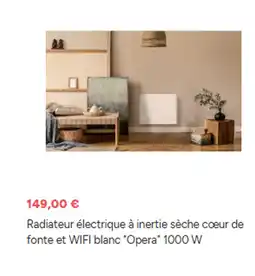 Brico Dépôt Radiateur électrique à inertie sèche coeur de fonte et WIFI blanc Opera 1000 W offre