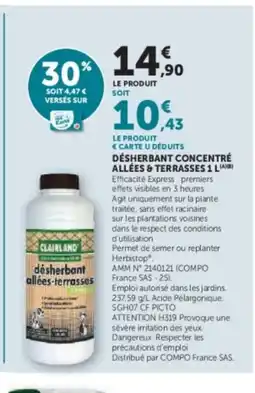 Hyper U Désherbant concentré allées & terrasses offre