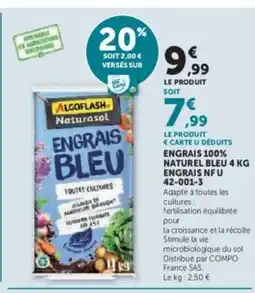 Hyper U Engrais 100% naturel bleu engrais nfu offre