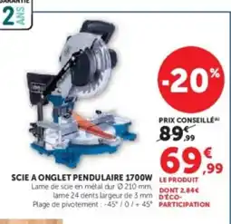 Hyper U Scie a onglet pendulaire 1700w offre
