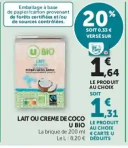 U Express Lait ou creme de coco u bio offre