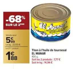 Carrefour EL MANAR Thon à l'huile de tournesol offre