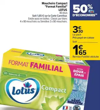 Carrefour Lotus mouchoirs compact "format familial" offre