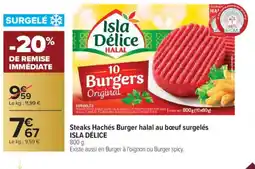 Carrefour ISLA DÉLICE Steaks Hachés Burger halal au bœuf surgelés offre