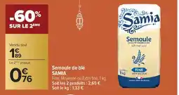 Carrefour SAMIA Semoule de blé offre