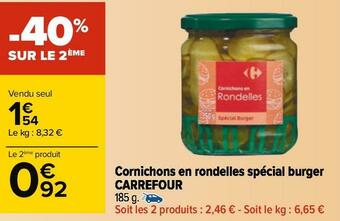 Carrefour Carrefour cornichons en rondelles spécial burger offre