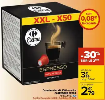 Carrefour Carrefour extra capsules de café 100% arabica offre