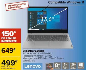 Carrefour Lenovo ordinateur portable offre