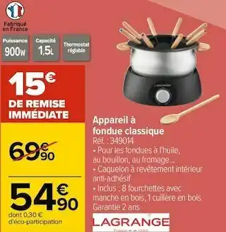 Carrefour Lagrange appareil à fondue classique offre