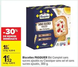 Carrefour Biscottes PASQUIER Blé Complet offre