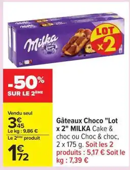 Carrefour Gâteaux Choco Lot x 2 MILKA offre