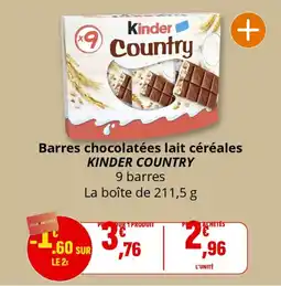 Coccimarket Barres chocolatées lait céréales kinder country offre