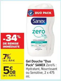 Carrefour Gel Douche Duo Pack SANEX Zero % offre