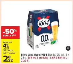 Carrefour BIÈRE SANS ALCOOL 1664 offre