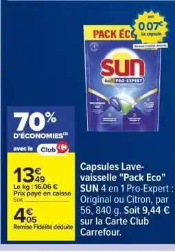 Carrefour Capsules Lave-vaisselle Pack Eco SUN 4 en 1 Pro-Expert offre