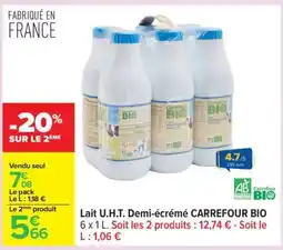 Carrefour Lait U.H.T. Demi-écrémé CARREFOUR BIO offre