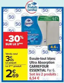 Carrefour Essuie-tout blanc ultra absorption CARREFOUR ESSENTIAL offre