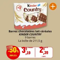 Coccinelle Express Barres chocolatées lait céréales kinder country offre