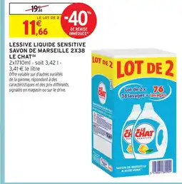 Intermarché Le chat lessive liquide sensitive savon de marseille 2x38 offre