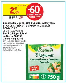 Intermarché Bonduelle 3 légumes choux-fleurs, carottes, brocolis précuits vapeur surgelés offre