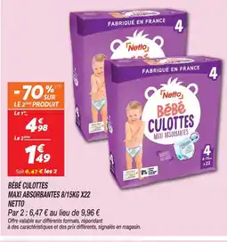 Netto Netto bébé culottes maxi absorbantes 8/15kg x22 offre
