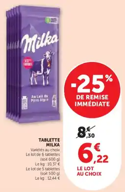 Super U Tablette milka offre