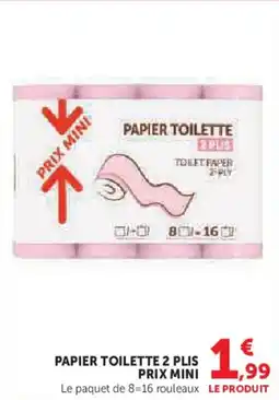 Super U Papier toilette 2 plis prix mini offre