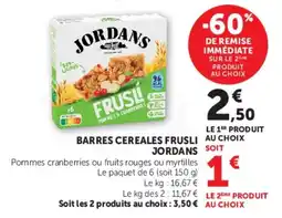 Super U Barres cereales frusli jordans offre