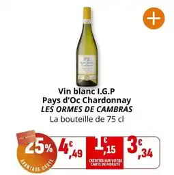 Coccinelle Supermarché Cambras - vin blanc i.g.p pays d'oc chardonnay offre
