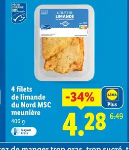 Lidl 4 filets de limande du Nord MSC meunière offre
