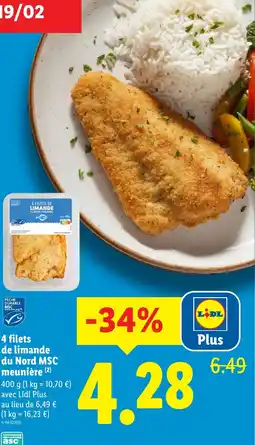 Lidl 4 filets de limande du Nord MSC meunière offre