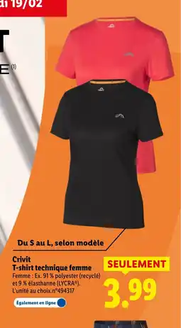 Lidl CRIVIT T-shirt technique femme offre