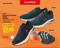 Lidl CRIVIT Chaussures de running homme ou femme offre